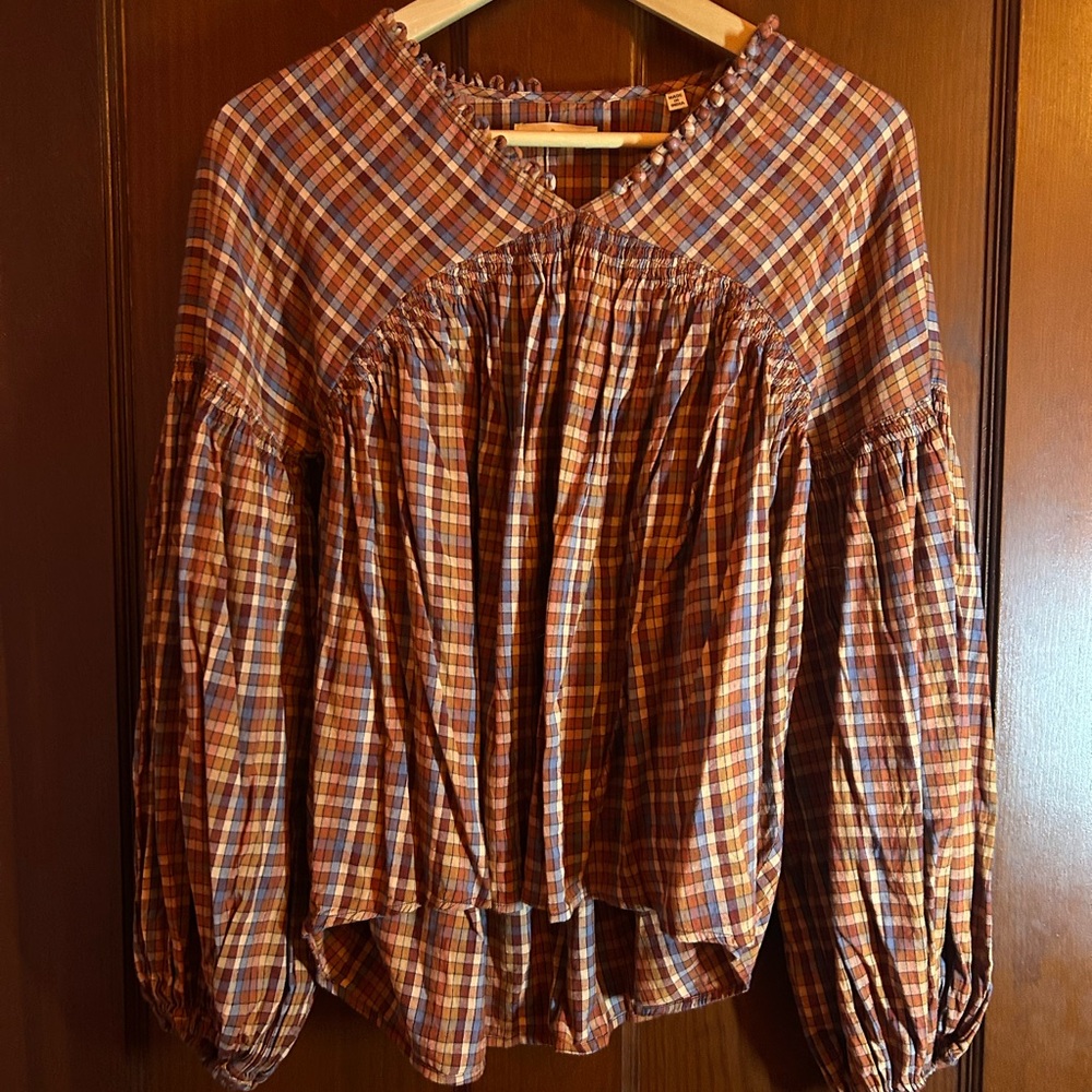 Doen, XS, Plaid Long Sleeve Women's Top